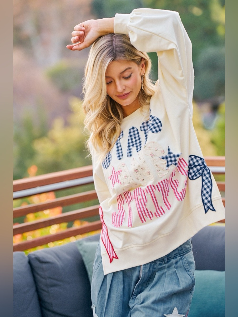 BiBi 4th Of July Stars And Stripes Patches Sweatshirt - Picture 14 of 16